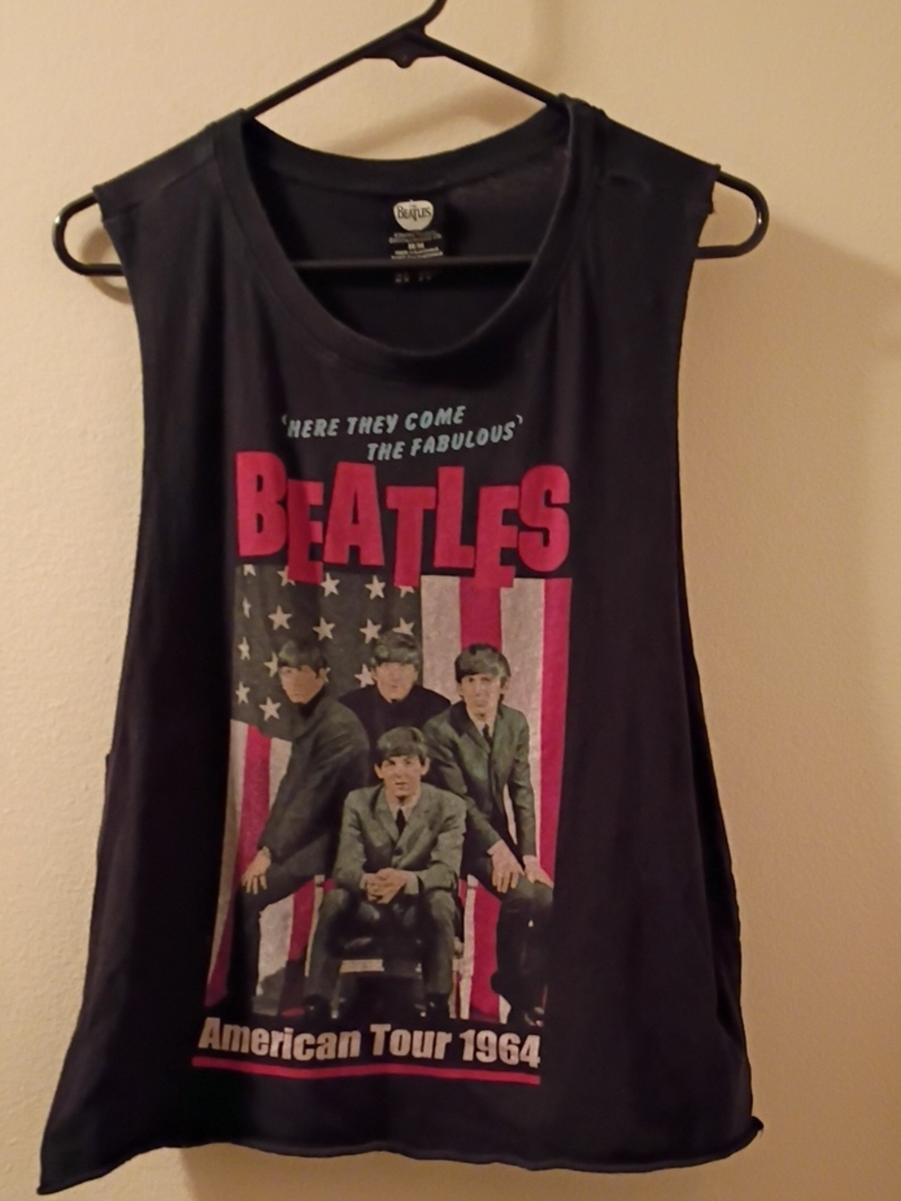 The Beatles Black Mens  Graphic Tank with Red White &Blue Accents